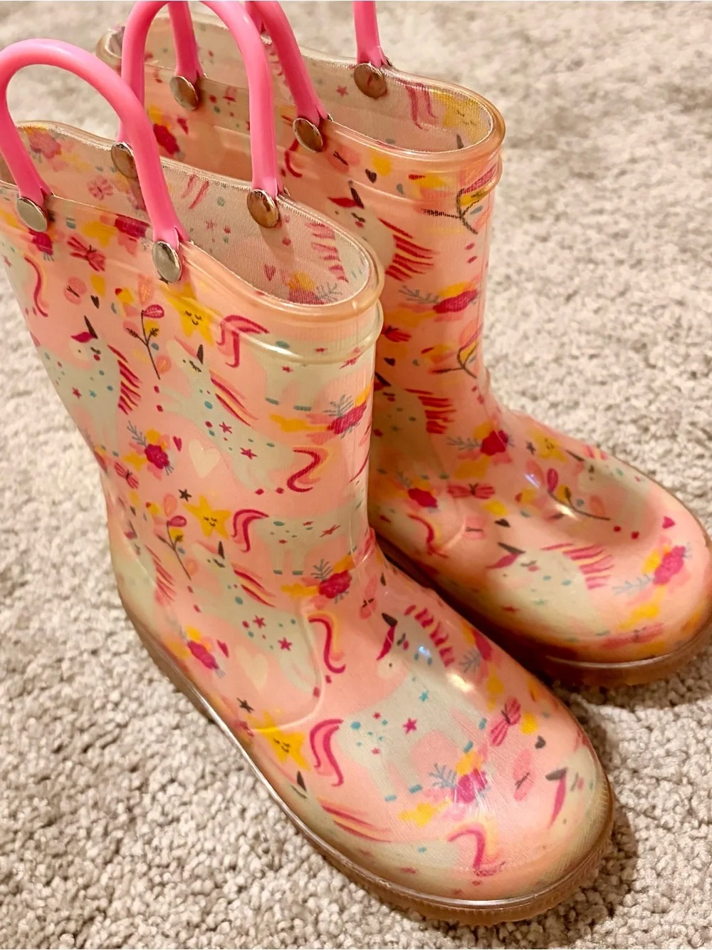Kids Pink Unicorn Light Up Rain Boots